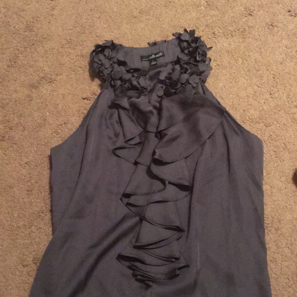 Willi Smith Dark Grey Ruffle Sleeveless Shirt